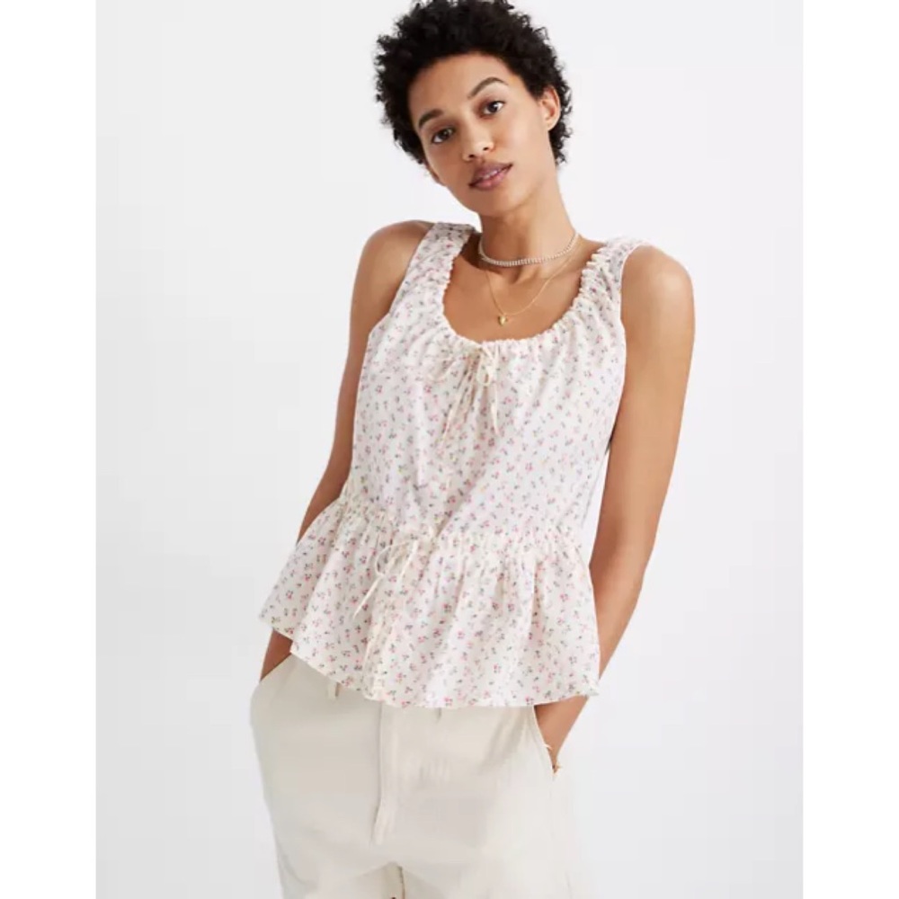 Shirred Drawstring Tank Top in Bright Buds